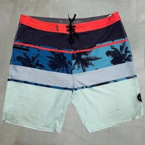 Rip Curl Mirage Board Shorts Mens 38 Blue Palm Tree Surf Swim Trunks Tropical